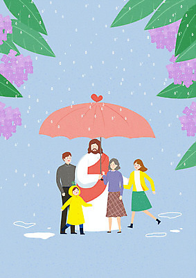 전신 PSD 여자 노년 남자 꽃 행복 기독교 어린이 일러스트 우산 가정 가족 나뭇잎 사랑 사람 여러명 성인 화목 예수 비 우비 국내일러스트 자연요소 식물 옷 감정 종교 다수 컨셉 잎 관계 날씨 신_종교 파일형식