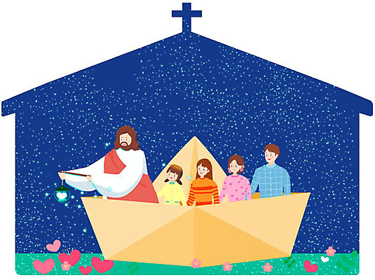 PSD 여자 남자 행복 기독교 어린이 십자가 일러스트 가정 가족 항해 사랑 사람 여러명 상반신 성인 파란색 교회 화목 등불 예수 종이배 국내일러스트 감정 종교 컬러 다수 컨셉 배_교통 관계 종교건축 조명 건물 신_종교 종이접기 파일형식