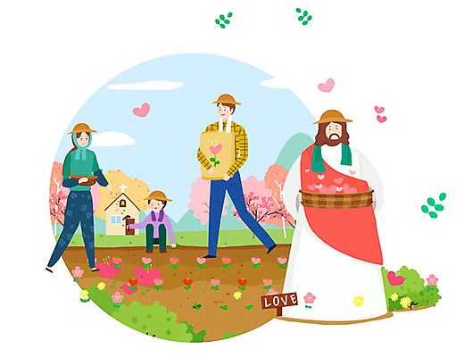 전신 PSD 여자 남자 꽃 행복 기독교 어린이 밭 일러스트 가정 가족 사랑 사람 여러명 성인 갈색 교회 바구니 농사 화목 흙 하트 예수 즐거움 사랑의열매 심기 국내일러스트 모양 식물 감정 종교 컬러 다수 컨셉 농업 관계 종교건축 모션 건물 신_종교 파일형식
