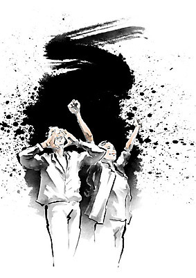 PSD 여학생 여자 대학생 일러스트 캘리그라피 응원 붓터치 흑백 미소 사람 상반신 성인 두명 파이팅 외침 주먹 기쁨 만세 직장인 비즈니스우먼 번짐 열정 성인여자만 국내일러스트 직업 학생 감정 비즈니스 모션 촬영기법 표정 소리 여자만 성인만 파일형식 효과