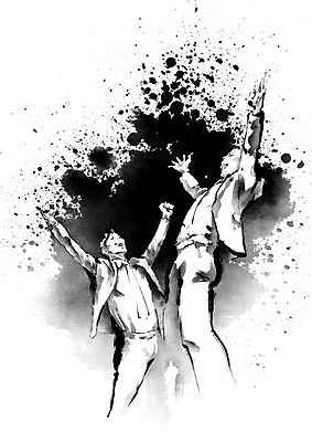 PSD 무료이미지 남자 일러스트 캘리그라피 응원 팔벌리기 붓터치 웃음 사람 정장 상반신 성인 두명 파이팅 외침 기쁨 만세 직장인 비즈니스맨 번짐 열정 성인남자만 국내일러스트 직업 옷 감정 비즈니스 모션 표정 소리 남자만 성인만 파일형식 효과