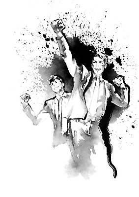 PSD 남자 일러스트 캘리그라피 응원 붓터치 흑백 사람 정장 상반신 성인 두명 파이팅 외침 주먹 직장인 비즈니스맨 자신감 번짐 열정 성인남자만 국내일러스트 직업 옷 감정 비즈니스 모션 촬영기법 소리 남자만 성인만 파일형식 효과