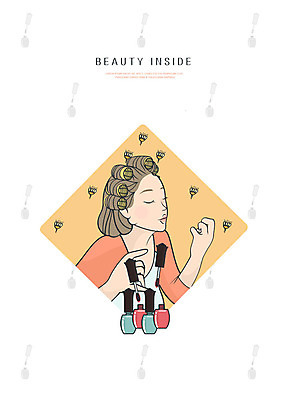 PSD 여자 일러스트 한명 사람 상반신 성인 뷰티 노란색 주황색 네일아트 매니큐어 헤어롤 국내일러스트 1 컬러 화장품 미용용품 파일형식