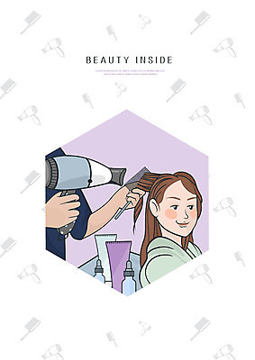 PSD 여자 일러스트 한명 사람 상반신 성인 신체부위 파란색 뷰티 보라색 양손 머리빗 미용실 드라이어 헤어용품 헤어관리 국내일러스트 1 손 컬러 미용용품 뷰티샵 파일형식