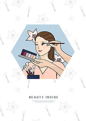 PSD 여자 꽃 분홍색 일러스트 한명 미소 사람 상반신 성인 신체부위 파란색 뷰티 양손 화장용품 아이섀도 메이크업브러쉬 섀도우팔레트 아이메이크업 국내일러스트 식물 1 손 컬러 표정 화장 화장품 붓 미용용품 파일형식