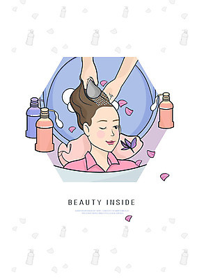 PSD 여자 꽃잎 분홍색 일러스트 한명 사람 상반신 성인 신체부위 뷰티 보라색 양손 미용실 세면대 샤워기 헤어관리 머리감기 헤어팩 국내일러스트 1 손 꽃 컬러 청결 뷰티샵 헤어용품 파일형식