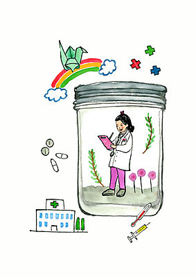 전신 PSD 여자 어린이 무지개 일러스트 유리병 수채화 병원 주사기 한명 사람 알약 꿈 의사 기록 의사가운 온도계 체온계 처방 종이학 서류판 소녀한명만 국내일러스트 자연요소 1 의학 의료기기 병_용기 약 사무용품 의료진 가운 종이접기 여자한명만 소녀만 파일형식