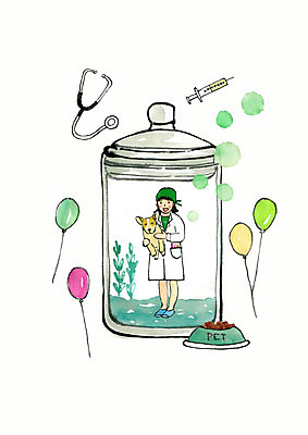 전신 PSD 한마리 여자 어린이 일러스트 청진기 안기 유리병 수채화 주사기 한명 사람 꿈 의사가운 강아지 풍선 수의사 개밥그릇 개사료 소녀한명만 국내일러스트 1 그릇 의료기기 모션 병_용기 반려동물 의사 가운 개 먹이 애견용품 여자한명만 소녀만 파일형식