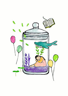 전신 PSD 여자 어린이 일러스트 유리병 수채화 한명 사람 앉기 책 초록색 새싹 보라색 꿈 잠 들풀 고래 풍선 소녀한명만 국내일러스트 식물 1 컬러 포유류 모션 병_용기 수중동물 여자한명만 소녀만 파일형식