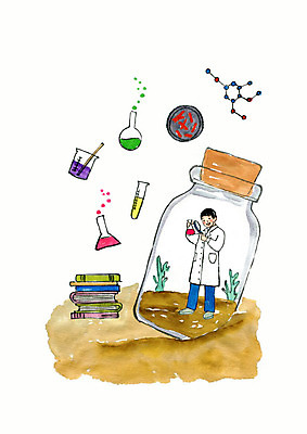 전신 PSD 남자 어린이 일러스트 돋보기 유리병 수채화 세포 실험 한명 사람 꿈 실험복 DNA 연구원 들풀 플라스크 비커 실린더 책더미 소년한명만 국내일러스트 직업 1 병_용기 실험기구 책 가운 생명공학 무더기 남자한명만 소년만 파일형식