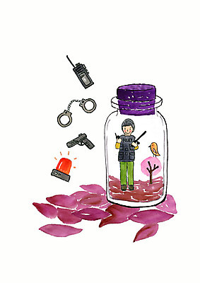 전신 PSD 나무 한마리 남자 꽃잎 어린이 분홍색 일러스트 조류 유리병 수채화 한명 사람 꿈 권총 경찰 수갑 경찰복 무전기 경찰봉 소년한명만 국내일러스트 식물 동물 직업 1 꽃 컬러 유니폼 무선통신 병_용기 총 남자한명만 소년만 파일형식