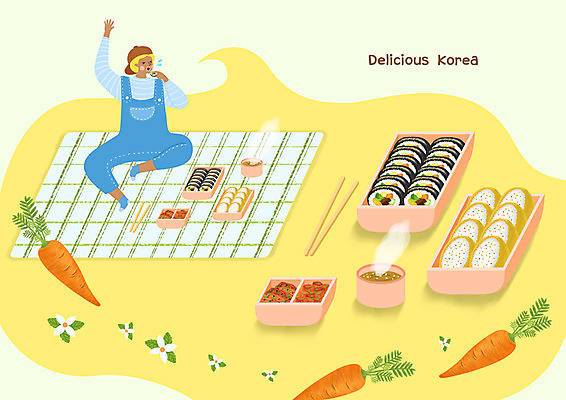 PSD 외국인 남자 행복 어린이 한식 흑인 일러스트 한국 한명 사람 소풍 노란색 당근 즐거움 돗자리 김밥 도시락 유부초밥 국내일러스트 서양인 1 감정 아시아 음식 컬러 뿌리채소 인종 야외활동 초밥 파일형식