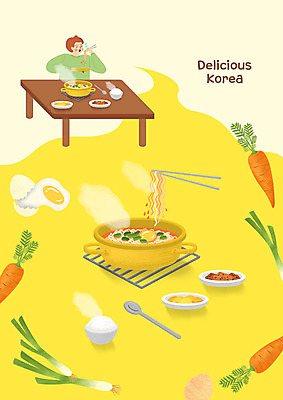 PSD 외국인 남자 행복 한식 여행 일러스트 젓가락 밥 한국 한명 사람 상반신 성인 관광지 노란색 숟가락 당근 라면 냄비 즐거움 단무지 맛집 대파 국내여행 맛있는 국내일러스트 1 감정 아시아 음식 컬러 뿌리채소 수저 인종 면류 솥 파 파일형식