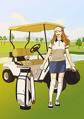 전신 PSD 여자 스포츠 골프 일러스트 골프장 하늘 한명 미소 사람 잔디 성인 야외 골프채 연못 골프가방 골프웨어 골프카트 아트툰 성인여자한명만 국내일러스트 식물 1 옷 가방 스포츠시설 골프용품 표정 구기 그림 여자한명만 성인여자만 파일형식