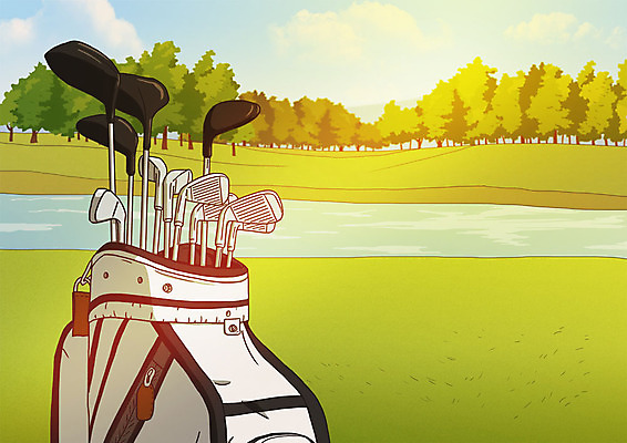 PSD 포스터 스포츠 골프 일러스트 골프장 잔디 사람없음 야외 골프채 골프가방 알림 아트툰 국내일러스트 식물 가방 스포츠시설 골프용품 구기 그림 파일형식