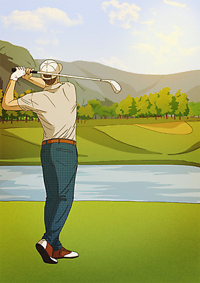 전신 PSD 남자 포스터 스포츠 골프 일러스트 골프장 하늘 한명 사람 성인 야외 골프채 스윙 시원함 아트툰 성인남자한명만 국내일러스트 1 포즈 스포츠시설 골프용품 구기 그림 남자한명만 성인남자만 파일형식
