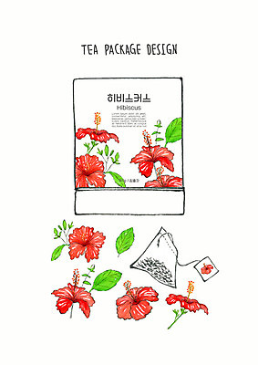 PSD 디자인 꽃 일러스트 붓터치 수채화 사람없음 빨간색 차 허브 번짐 패키지 티백 허브차 히비스커스 국내일러스트 식물 음료 컬러 차_음료 파일형식 효과