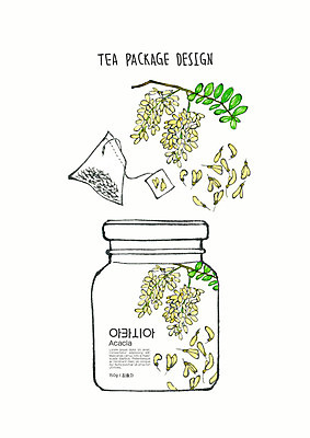 PSD 디자인 꽃 일러스트 붓터치 유리병 수채화 사람없음 컬러풀 용기 차 번짐 패키지 티백 아카시아 아카시아꽃 국내일러스트 나무 식물 그릇 음료 컬러 병_용기 차_음료 파일형식 효과