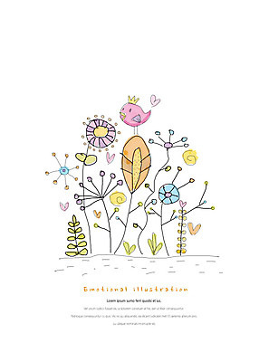 PSD 식물 한마리 꽃 잎 일러스트 조류 따뜻함 사랑 사람없음 컬러풀 하트 감성 국내일러스트 모양 동물 1 감정 컬러 컨셉 파일형식