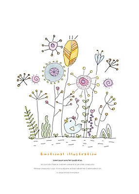 PSD 식물 한마리 꽃 잎 일러스트 조류 따뜻함 사랑 사람없음 컬러풀 태양 들풀 감성 국내일러스트 자연요소 동물 1 감정 컬러 컨셉 파일형식