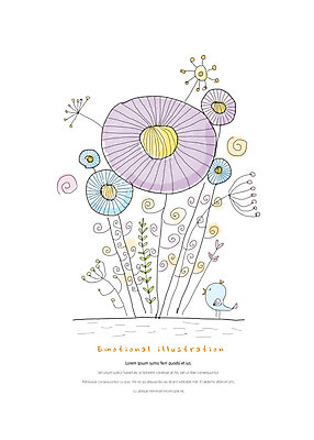 PSD 한마리 꽃 잎 일러스트 조류 따뜻함 사랑 사람없음 컬러풀 감성 국내일러스트 식물 동물 1 감정 컬러 컨셉 파일형식