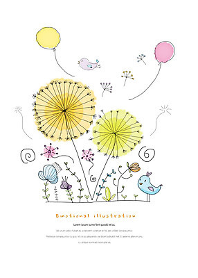 PSD 식물 꽃 잎 두마리 일러스트 조류 따뜻함 사랑 앉기 사람없음 컬러풀 비행 들풀 감성 풍선 국내일러스트 동물 감정 컬러 컨셉 2 모션 파일형식