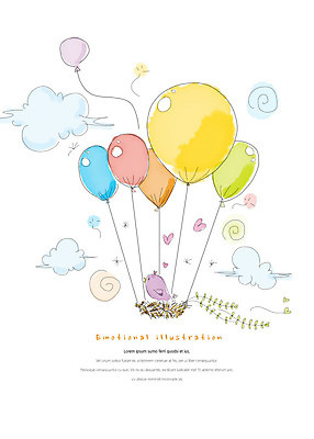 PSD 구름 한마리 일러스트 조류 하늘 나뭇잎 따뜻함 사랑 사람없음 컬러풀 둥지 감성 풍선 국내일러스트 자연요소 동물 1 감정 컬러 컨셉 잎 파일형식