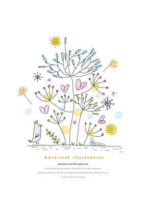 PSD 식물 한마리 꽃 잎 일러스트 조류 따뜻함 사랑 사람없음 컬러풀 태양 하트 감성 국내일러스트 자연요소 모양 동물 1 감정 컬러 컨셉 파일형식