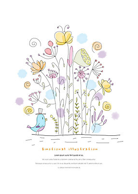 PSD 식물 모자 한마리 꽃 잎 일러스트 조류 따뜻함 사랑 사람없음 컬러풀 감성 국내일러스트 동물 1 잡화 감정 컬러 컨셉 파일형식