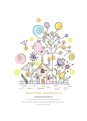 PSD 식물 한마리 꽃 일러스트 조류 나뭇잎 주택 따뜻함 사랑 사람없음 울타리 컬러풀 감성 국내일러스트 동물 1 감정 컬러 컨셉 잎 건물 담장 파일형식