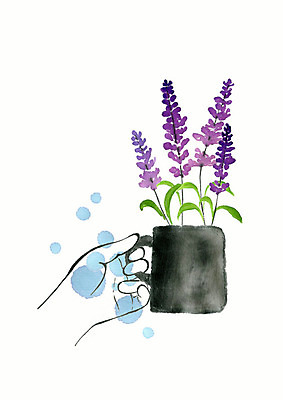 PSD 손 계절 꽃 선 일러스트 수채화 따뜻함 신체부위 뷰티 보라색 봄 머그컵 잡기 향기 번짐 감성 라벤더 국내일러스트 식물 컬러 컨셉 모션 사람 컵 허브 냄새 파일형식 효과