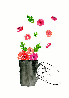 PSD 손 계절 꽃 선 잎 일러스트 수채화 따뜻함 신체부위 컵 뷰티 봄 머그컵 잡기 소국 향기 번짐 감성 국내일러스트 식물 식기 컨셉 모션 사람 냄새 파일형식 효과