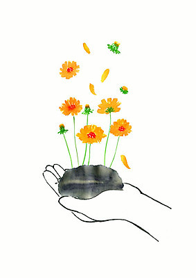 PSD 손 계절 꽃 선 일러스트 수채화 따뜻함 들기 신체부위 컬러풀 뷰티 봄 돌_바위 향기 번짐 감성 금계국 국내일러스트 식물 컬러 컨셉 모션 사람 냄새 파일형식 효과