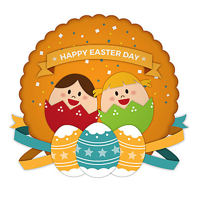 여자 남자 리본 기독교 얼굴 어린이 일러스트 사람 상반신 두명 신체부위 주황색 하나님 페이퍼아트 즐거움 부활절계란 국내일러스트 AI파일 감정 종교 컬러 부활절 계란 신_종교 파일형식 벡터