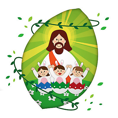 여자 남자 기독교 어린이 잎 일러스트 미소 사람 여러명 상반신 성인 초록색 빛 만세 예수 하나님 페이퍼아트 즐거움 부활절계란 후광 토끼의상 국내일러스트 AI파일 식물 옷 감정 종교 컬러 다수 모션 부활절 표정 계란 신_종교 파일형식 벡터