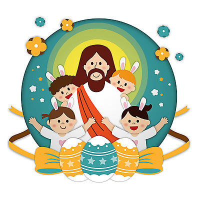 여자 남자 꽃 리본 기독교 어린이 일러스트 팔벌리기 부활절 미소 사람 여러명 상반신 성인 만세 예수 하나님 페이퍼아트 즐거움 토끼머리띠 국내일러스트 AI파일 식물 기념일 감정 종교 다수 모션 표정 머리띠 신_종교 파일형식 벡터