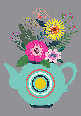 식물 꽃 화분 잎 일러스트 주전자 사람없음 초록색 컬러풀 한개 꽃병 원형 오브젝트 정물화 국내일러스트 AI파일 도형 1 컬러 주방용품 그림 파일형식 벡터