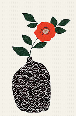 식물 꽃 화분 잎 한송이 무늬 일러스트 사람없음 빨간색 초록색 한개 꽃병 검은색 오브젝트 정물화 국내일러스트 AI파일 1 컬러 그림 송이 파일형식 벡터