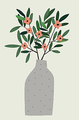 식물 꽃 화분 잎 일러스트 사람없음 초록색 한개 꽃병 물방울무늬 회색 오브젝트 정물화 국내일러스트 AI파일 1 컬러 무늬 그림 파일형식 벡터