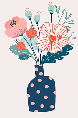 식물 꽃 화분 잎 일러스트 사람없음 초록색 한개 꽃병 물방울무늬 오브젝트 정물화 국내일러스트 AI파일 1 컬러 무늬 그림 파일형식 벡터