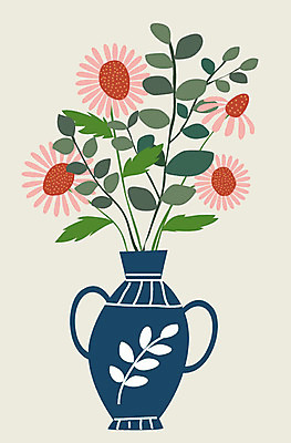 식물 꽃 화분 분홍색 잎 일러스트 사람없음 초록색 한개 꽃병 도자기 오브젝트 정물화 국내일러스트 AI파일 1 컬러 그림 파일형식 벡터