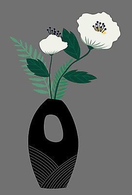 식물 꽃 화분 잎 일러스트 사람없음 한개 꽃병 검은색 흰색 오브젝트 정물화 국내일러스트 AI파일 1 컬러 그림 파일형식 벡터