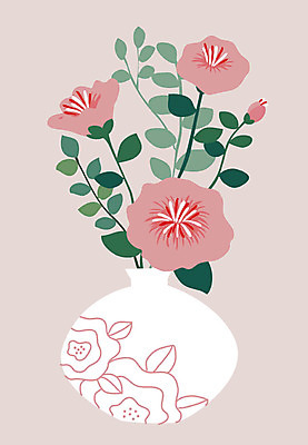 식물 꽃 화분 분홍색 잎 일러스트 사람없음 초록색 한개 꽃병 흰색 오브젝트 정물화 국내일러스트 AI파일 1 컬러 그림 파일형식 벡터