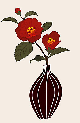 식물 꽃 화분 잎 일러스트 사람없음 빨간색 한개 꽃병 검은색 오브젝트 꽃봉오리 정물화 국내일러스트 AI파일 1 컬러 그림 파일형식 벡터