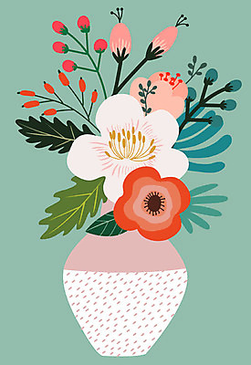 식물 열매 꽃 화분 잎 일러스트 사람없음 빨간색 초록색 한개 꽃병 오브젝트 정물화 국내일러스트 AI파일 1 컬러 그림 파일형식 벡터