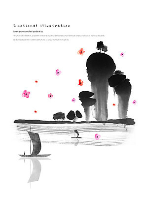 PSD 나무 남자 꽃잎 꽃 바다 일러스트 캘리그라피 붓터치 수묵화 한명 사람 풍경 상반신 성인 강 절벽 바위 동양화 번짐 한국화 감성 국내일러스트 식물 1 컨셉 미술 돌_바위 파일형식 효과