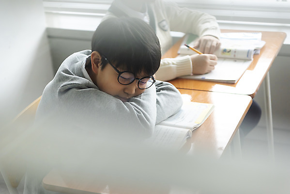 포토 JPG 학생 교육 남자 초등학생 어린이 엎드리기 교실 학교 수업 실내 초등교육 사람 앉기 상반신 두명 옆모습 책 하이앵글 연필 한국인 기록 잠 졸음 책상 교과서 학원 소년만 국내포토 감정 뷰포인트 가구 모션 학용품 교재 동양인 내부 필기구 남자만 어린이만 파일형식