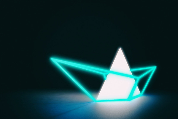 PSD 편집이미지 백그라운드 추상 미래 조명 사람없음 빛 반사 3D소스 3D 어둠 공간 사이버 디지털합성 네온 종이배 민트색 네온아트 편집소스 이미지편집 편집3D 컬러 컨셉 무늬 종이접기 파일형식