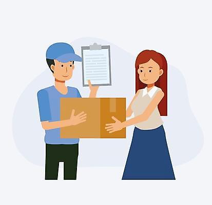 EPS 해외이미지 직업 캐릭터 여자 남자 일러스트 포장 사람 그래픽 쇼핑 상자 화물 잡기 업무 플랫 배달원 우체부 고객 계약 서비스 문서 패키지 질서 판지 해외일러스트 일러캐릭터 비즈니스 모션 운송업 예절 작업 파일형식 벡터 이미지허브