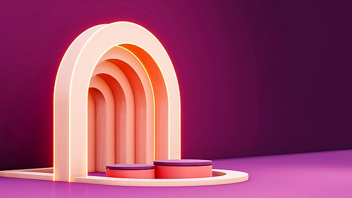 포토 JPG 해외이미지 분홍색 백그라운드 사람없음 3D 공간 디지털합성 아치 단상 입체도형 포디움 미니멀 해외포토 도형 컬러 무대 입체 파일형식 이미지허브